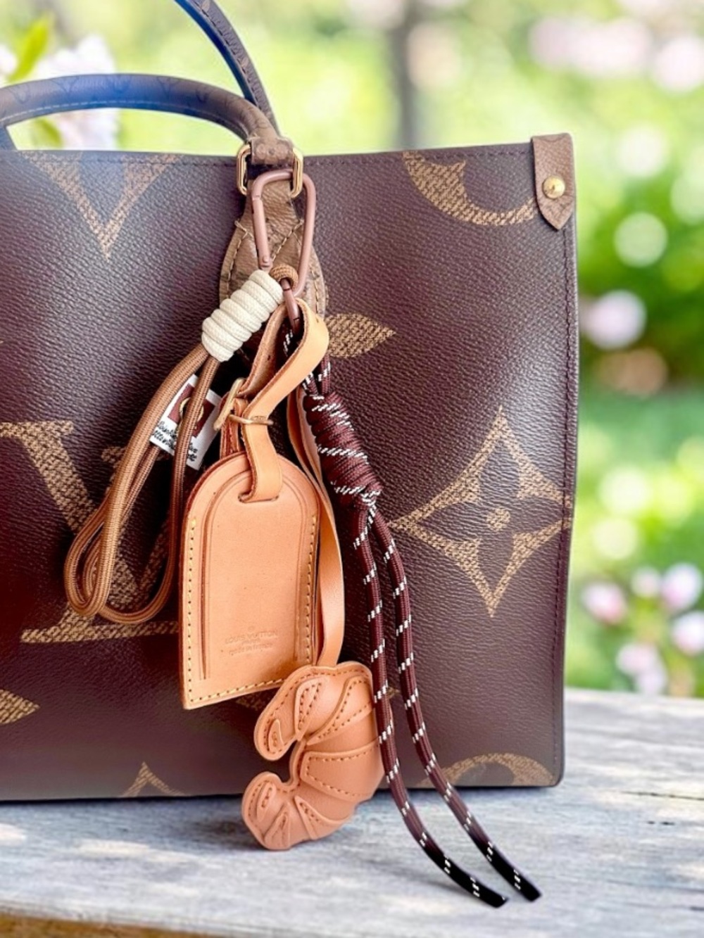 Authentic Louis Vuitton Leather Name Tag with Unbranded Croissant Bag Charm